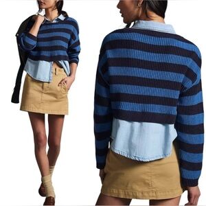 Pilcro Anthropologie Collared Layered Sweater. Size M. Denim and Navy.
